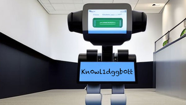 A robot with a "Kn0wl1dggb0tt" logo on the front. Its face looks like a search engine.
